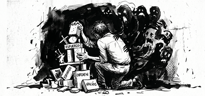 Ilustración en blanco y negro para Tus fantasmas