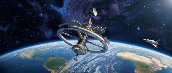 Representación de estación espacial rotatoria